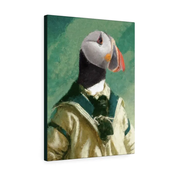 Portraits by NC Earrings Stretched Canvas Print Puffin Ahoi