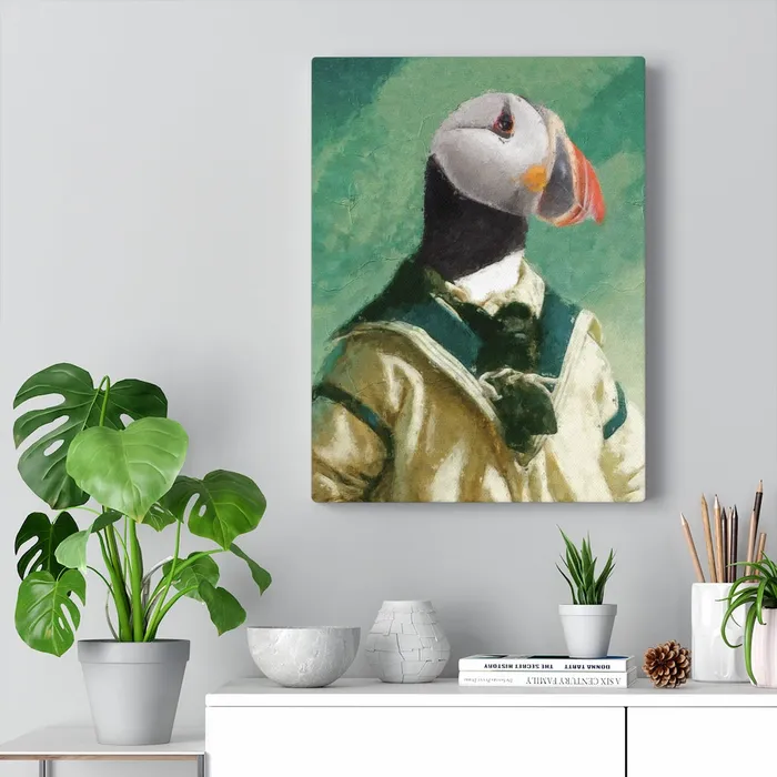 Portraits by NC Earrings Stretched Canvas Print Puffin Ahoi