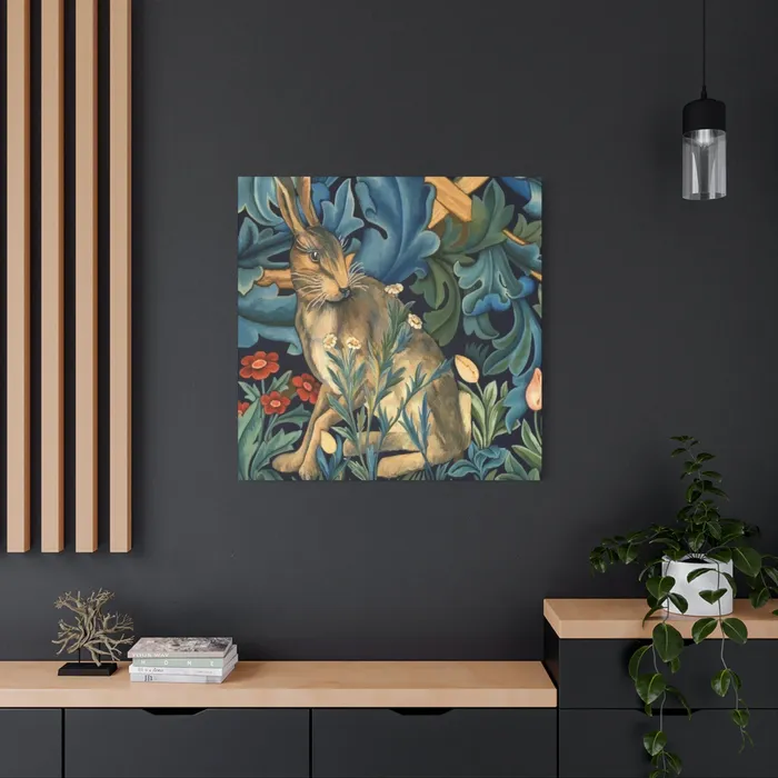 Portraits by NC Rings Matte Canvas Stretched 125 William Morris Inspired Forest Rabbit