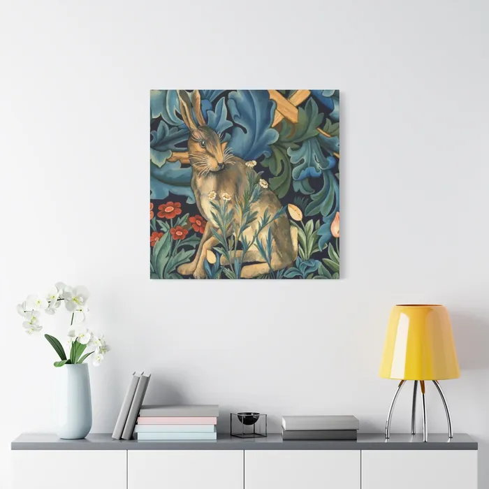 Portraits by NC Rings Matte Canvas Stretched 125 William Morris Inspired Forest Rabbit