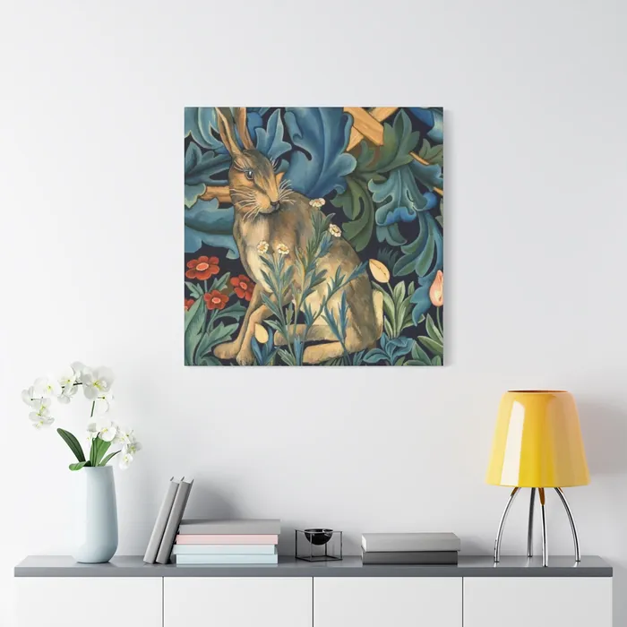 Portraits by NC Rings Matte Canvas Stretched 125 William Morris Inspired Forest Rabbit