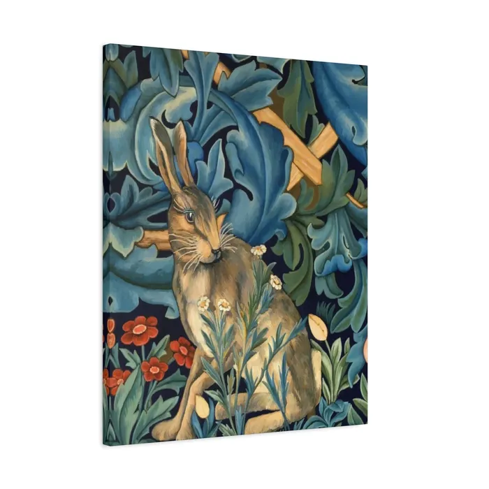 Portraits by NC Rings Matte Canvas Stretched 125 William Morris Inspired Forest Rabbit