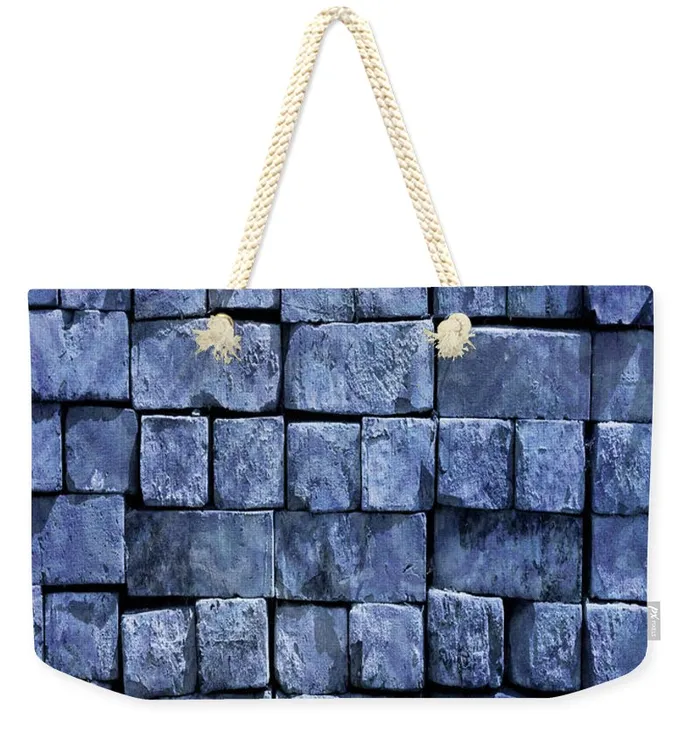 Portraits by NC Weekender Tote Bag Customizable Carryall Tote Design Blue Brickwork Rings