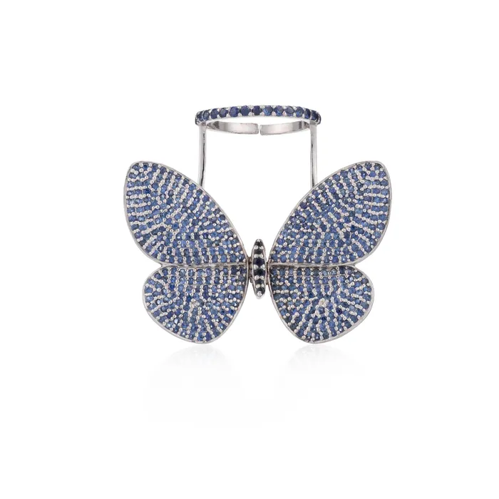 RACHEL LYNN CHICAGO Rings White Rhodium Silver and Blue Sapphire Fluttering Butterfly Ring RACHEL LYNN CHICAGO Rings White Rhodium Silver and Blue Sapphire Fluttering Butterfly Ring