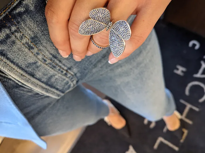 RACHEL LYNN CHICAGO Rings White Rhodium Silver and Blue Sapphire Fluttering Butterfly Ring