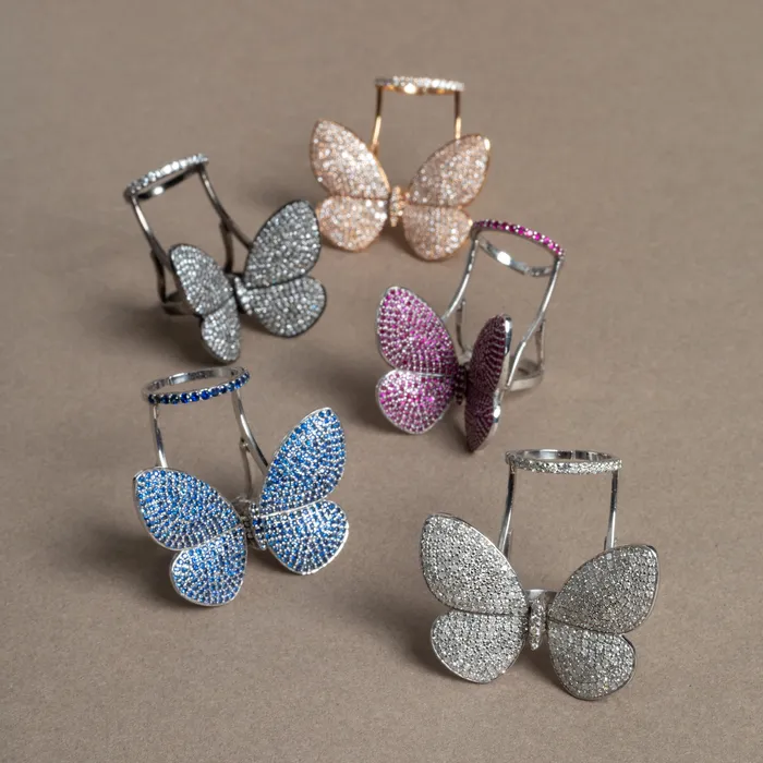 RACHEL LYNN CHICAGO Rings White Rhodium Silver and Blue Sapphire Fluttering Butterfly Ring