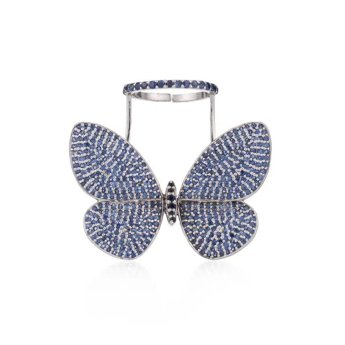 RACHEL LYNN CHICAGO Rings White Rhodium Silver and Blue Sapphire Fluttering Butterfly Ring
