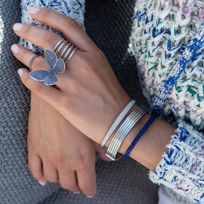 RACHEL LYNN CHICAGO Rings White Rhodium Silver and Blue Sapphire Fluttering Butterfly Ring