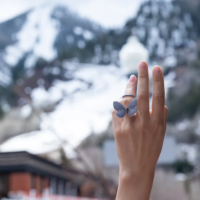 RACHEL LYNN CHICAGO Rings White Rhodium Silver and Blue Sapphire Fluttering Butterfly Ring