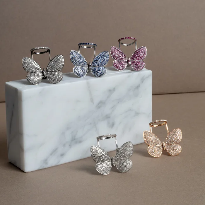 RACHEL LYNN CHICAGO Rings White Rhodium Silver and Blue Sapphire Fluttering Butterfly Ring