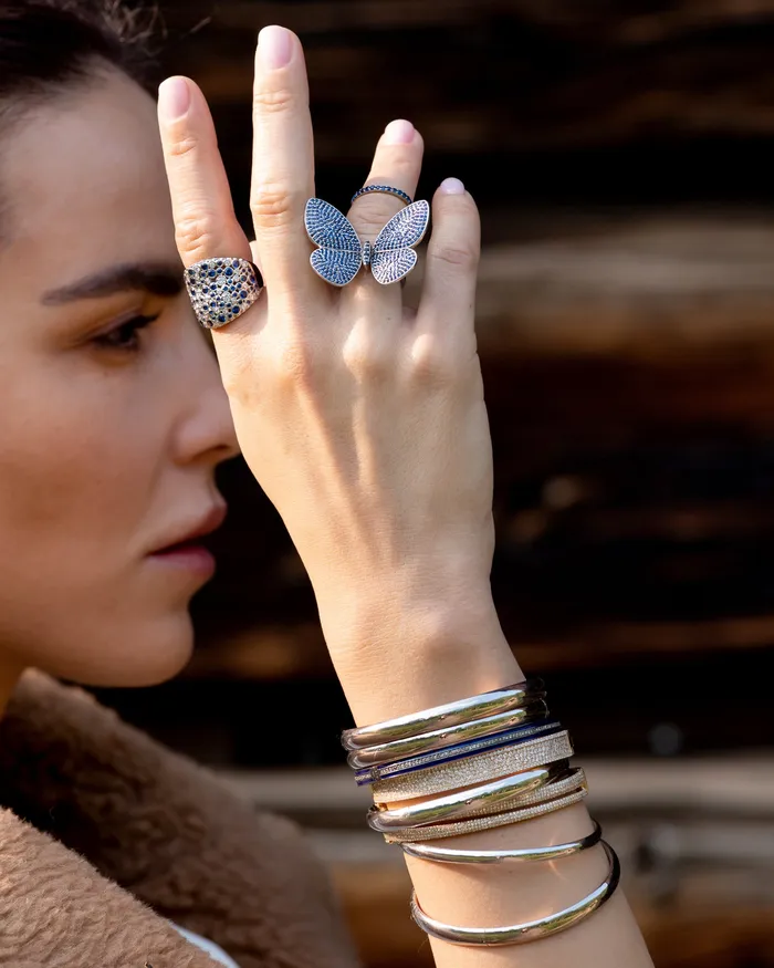 RACHEL LYNN CHICAGO Rings White Rhodium Silver and Blue Sapphire Fluttering Butterfly Ring