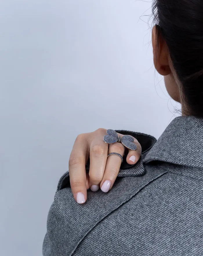 RACHEL LYNN CHICAGO Rings White Rhodium Silver and Blue Sapphire Fluttering Butterfly Ring