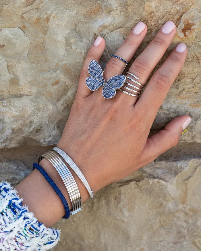 RACHEL LYNN CHICAGO Rings White Rhodium Silver and Blue Sapphire Fluttering Butterfly Ring
