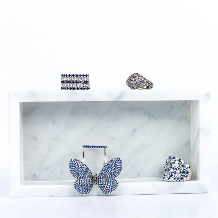 RACHEL LYNN CHICAGO Rings White Rhodium Silver and Blue Sapphire Fluttering Butterfly Ring