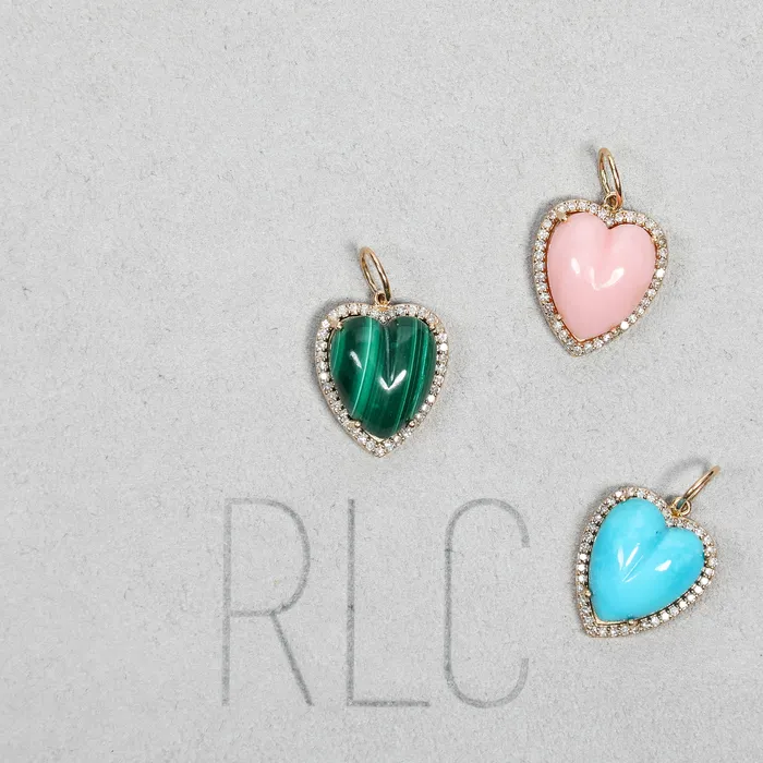 RACHEL LYNN CHICAGO Rings Yellow Gold Diamond and Pink Opal Chubby Heart Charm