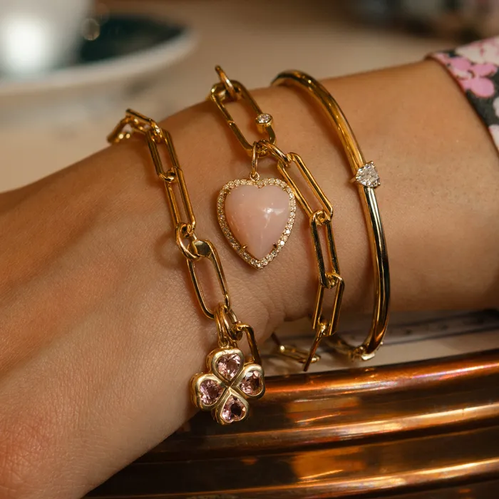 RACHEL LYNN CHICAGO Rings Yellow Gold Diamond and Pink Opal Chubby Heart Charm