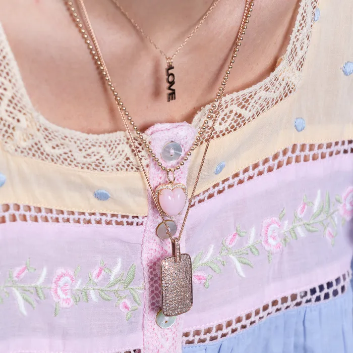 RACHEL LYNN CHICAGO Rings Yellow Gold Diamond and Pink Opal Chubby Heart Charm