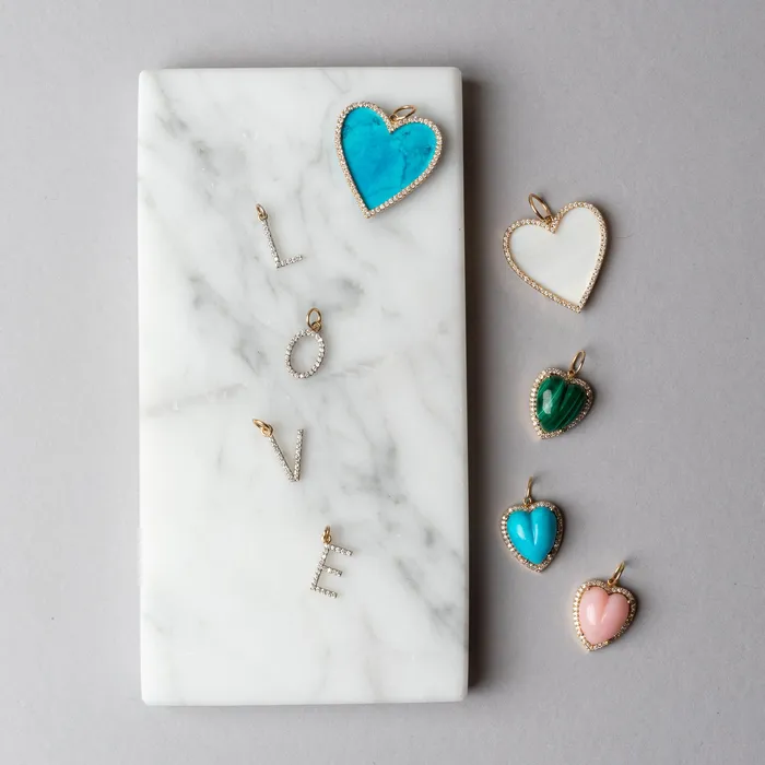 RACHEL LYNN CHICAGO Rings Yellow Gold Diamond and Pink Opal Chubby Heart Charm