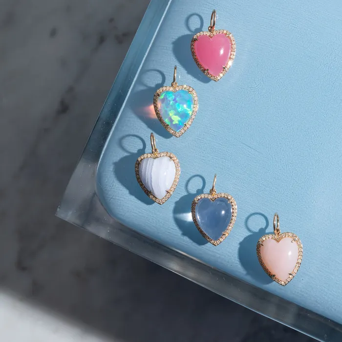 RACHEL LYNN CHICAGO Rings Yellow Gold Diamond and Pink Opal Chubby Heart Charm