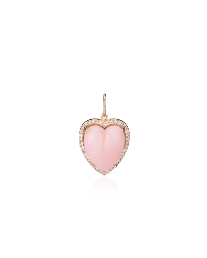 RACHEL LYNN CHICAGO Rings Yellow Gold Diamond and Pink Opal Chubby Heart Charm