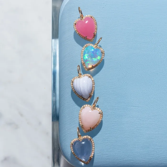 RACHEL LYNN CHICAGO Rings Yellow Gold Diamond and Pink Opal Chubby Heart Charm