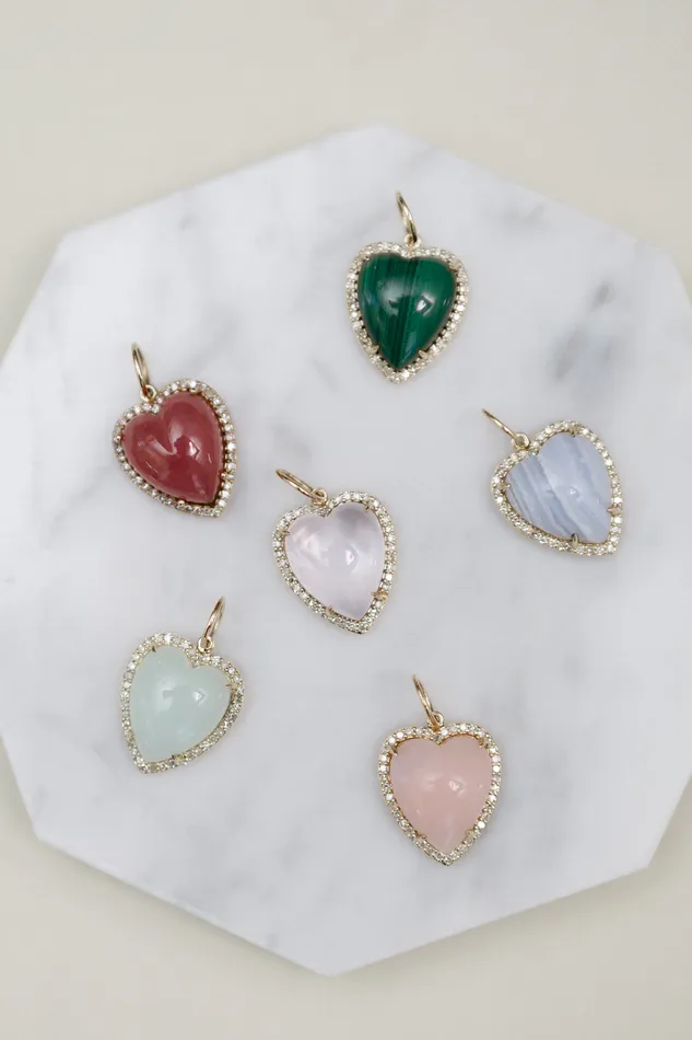 RACHEL LYNN CHICAGO Rings Yellow Gold Diamond and Pink Opal Chubby Heart Charm