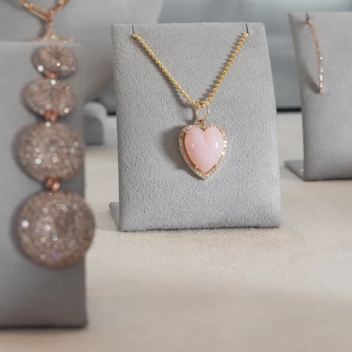 RACHEL LYNN CHICAGO Rings Yellow Gold Diamond and Pink Opal Chubby Heart Charm