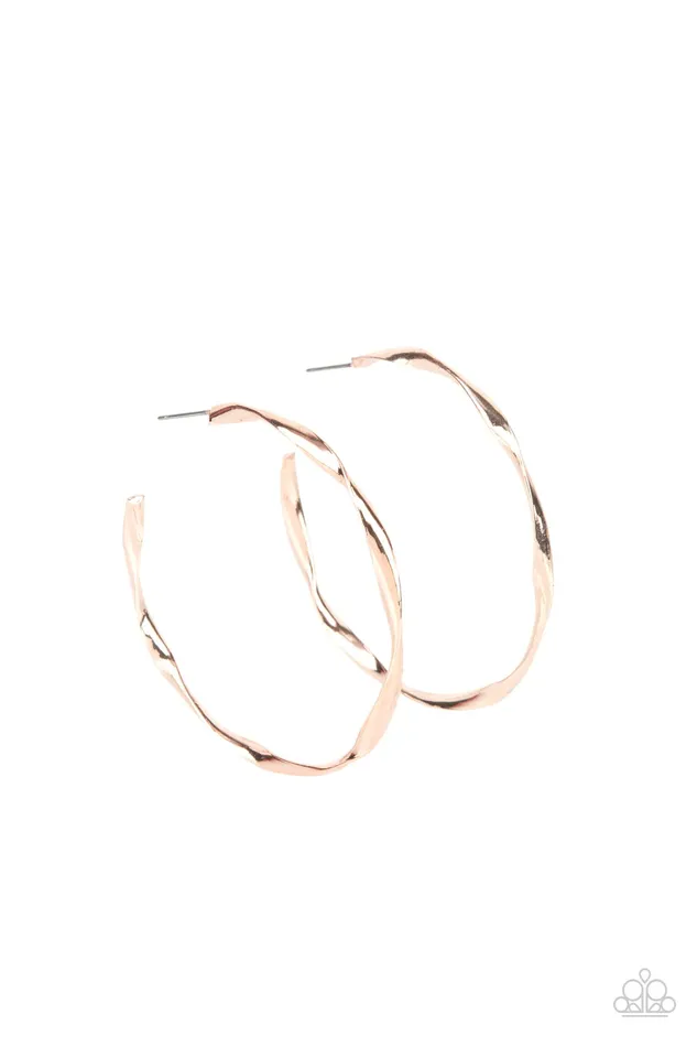 Radiantly Warped Rose Gold Paparazzi Accessories Earrings