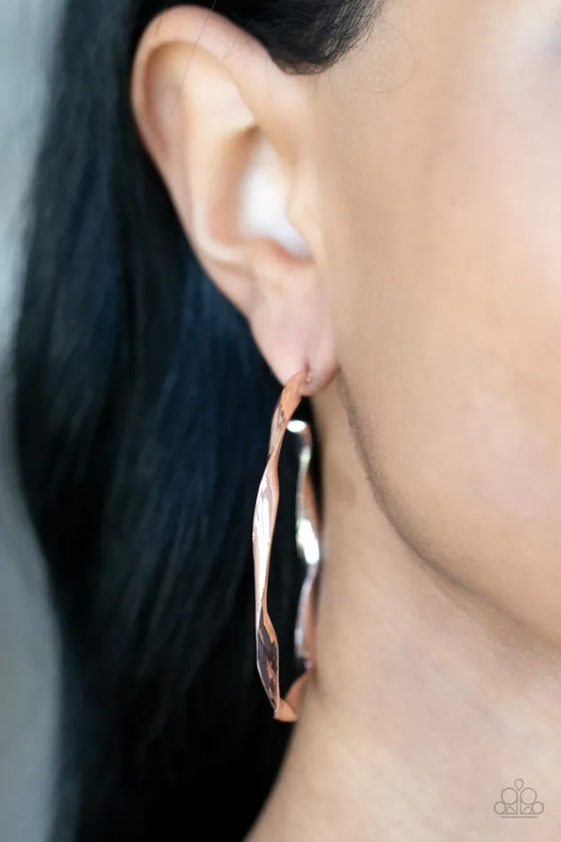 Radiantly Warped Rose Gold Paparazzi Accessories Earrings