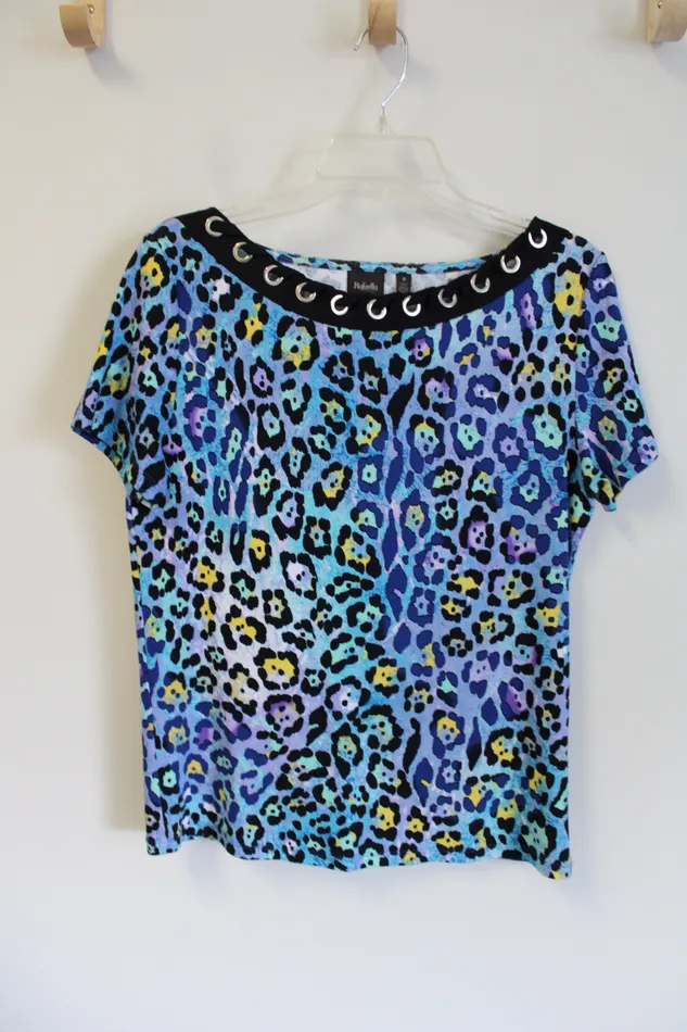 Rafaella Blue Leopard Short Sleeved Shirt M Rafaella Rings