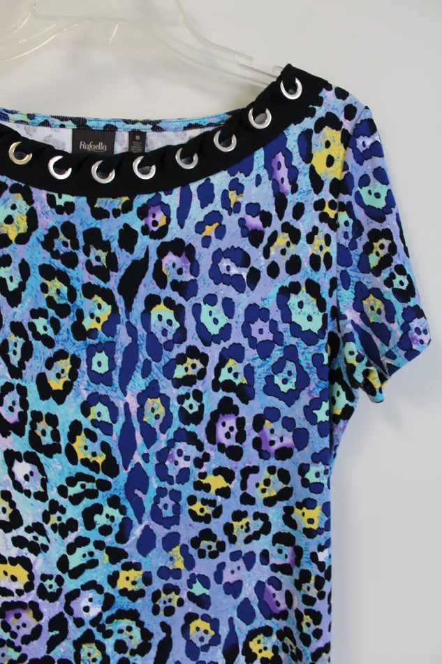 Rafaella Blue Leopard Short Sleeved Shirt M Rafaella Rings
