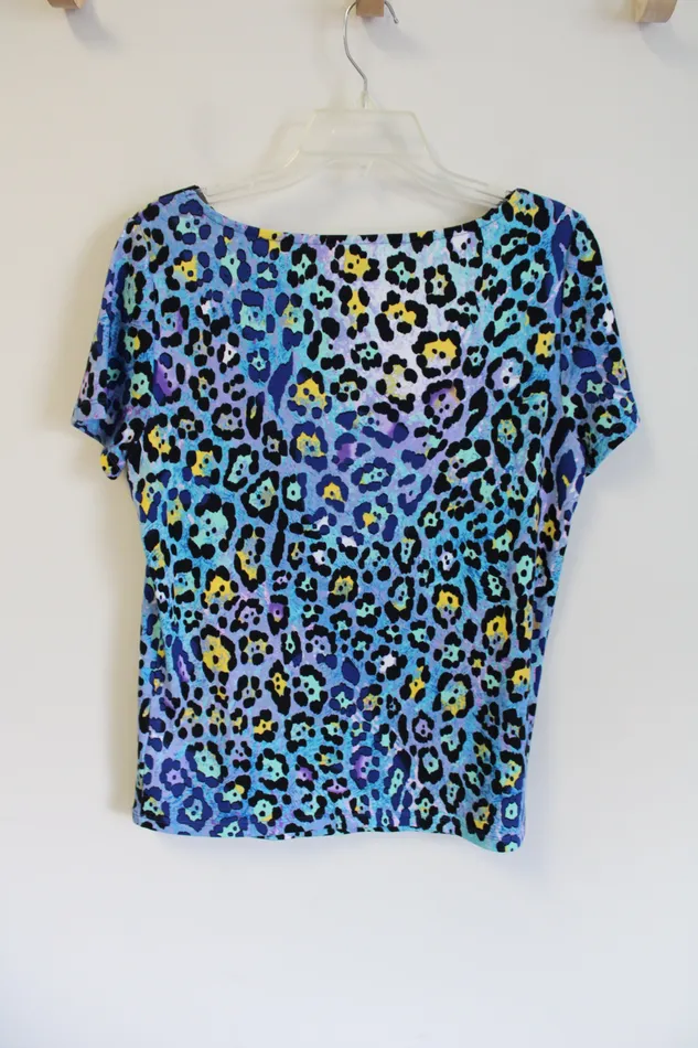 Rafaella Blue Leopard Short Sleeved Shirt M Rafaella Rings