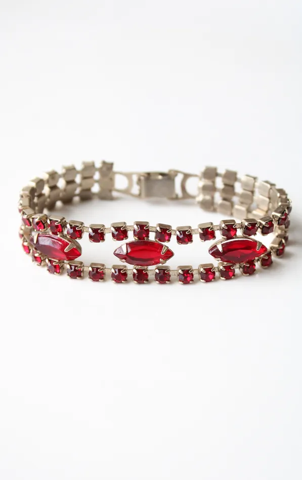 Red Ruby Rhinestone Vintage Bracelet Jubilee Thrift Bracelets