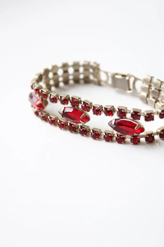 Red Ruby Rhinestone Vintage Bracelet Jubilee Thrift Bracelets