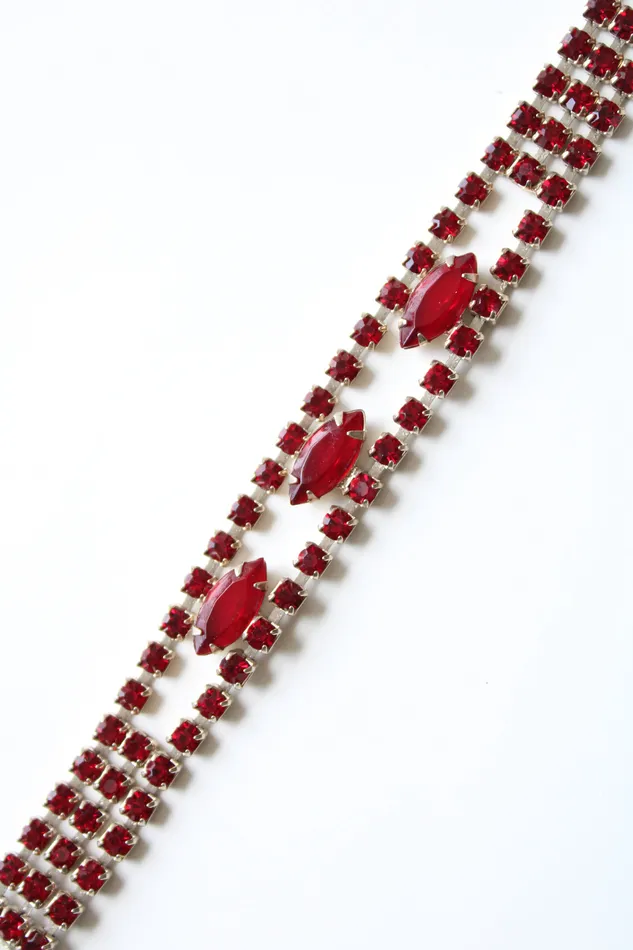 Red Ruby Rhinestone Vintage Bracelet Jubilee Thrift Bracelets