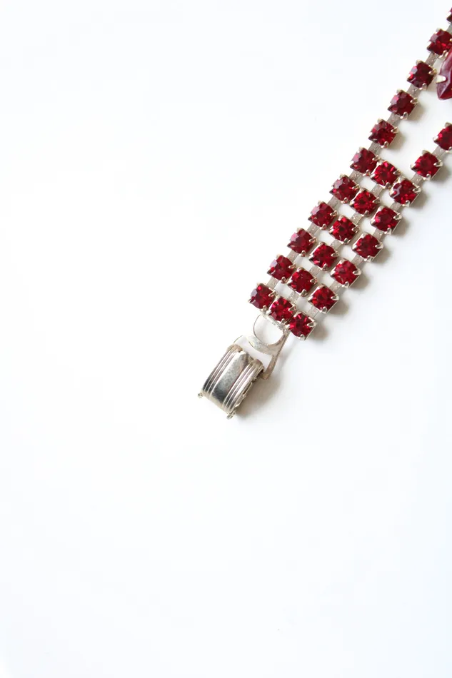 Red Ruby Rhinestone Vintage Bracelet Jubilee Thrift Bracelets