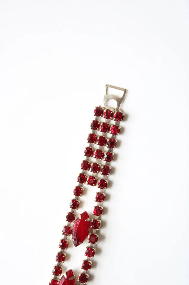 Red Ruby Rhinestone Vintage Bracelet Jubilee Thrift Bracelets