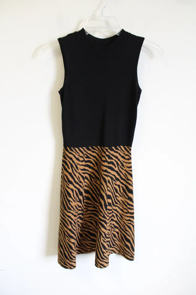 Rewind Rewind Black Tiger Print Knit Sweater Dress S Rings