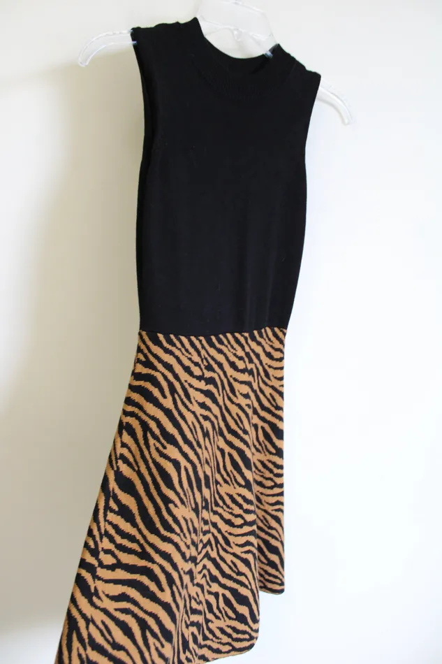 Rewind Rewind Black Tiger Print Knit Sweater Dress S Rings