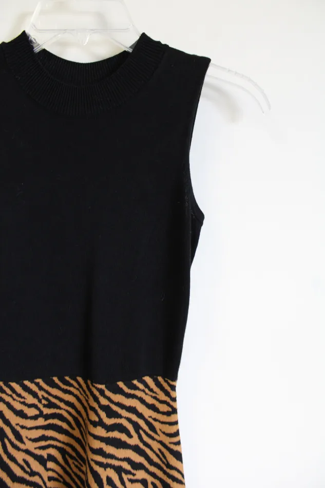 Rewind Rewind Black Tiger Print Knit Sweater Dress S Rings