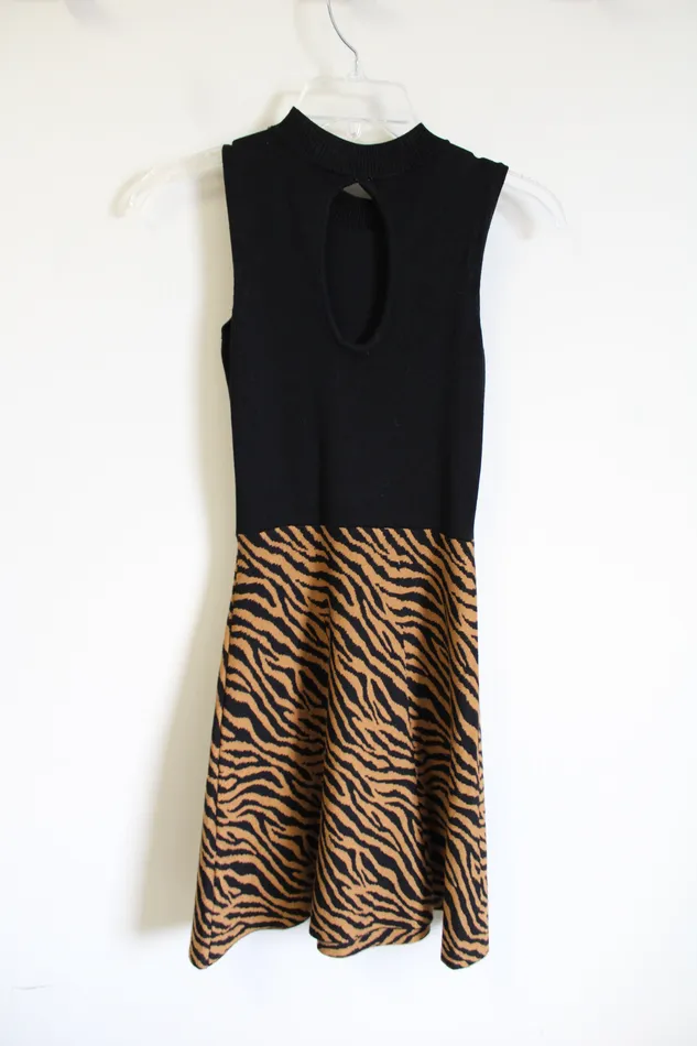 Rewind Rewind Black Tiger Print Knit Sweater Dress S Rings