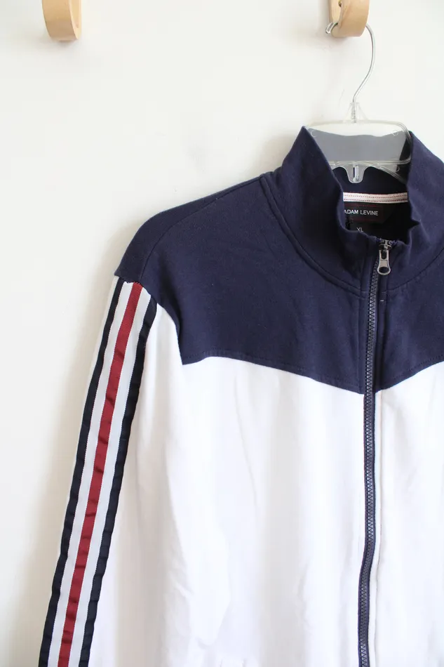 Rings Adam Levine Adam Levine Red White Blue Striped Sleeve Full Zip Jacket XL