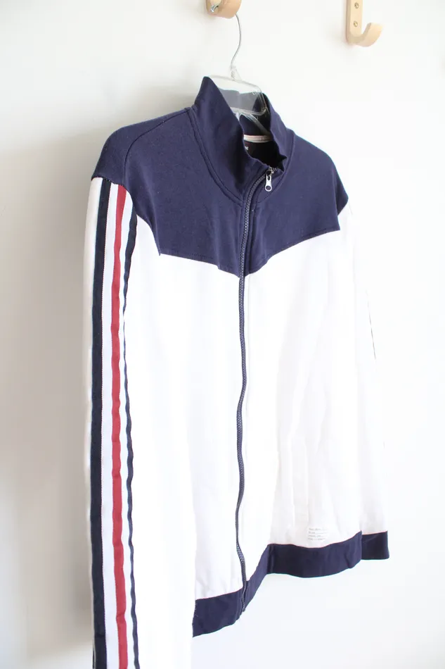 Rings Adam Levine Adam Levine Red White Blue Striped Sleeve Full Zip Jacket XL