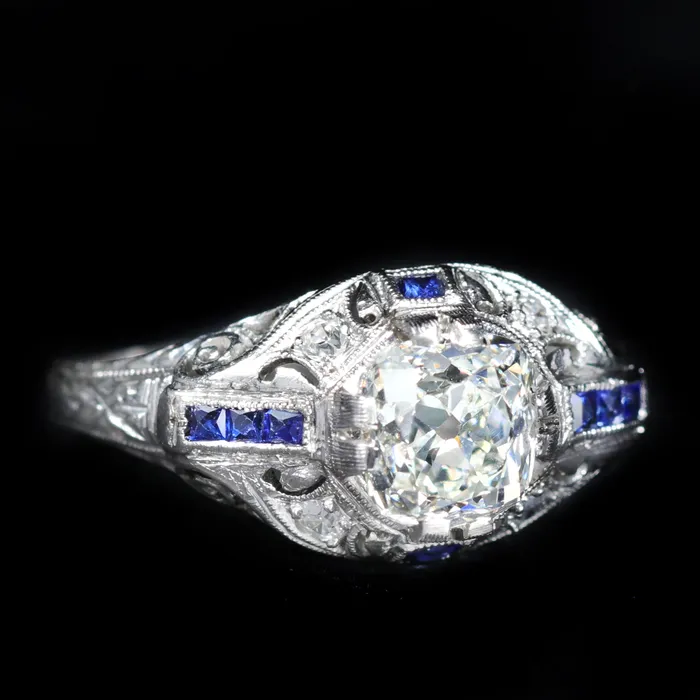 Rings Art Deco 114 Carat Old Mine Cut Diamond and Sapphire Engagement Ring Jack Weir and Sons Inc Rings Art Deco 114 Carat Old Mine Cut Diamond and Sapphire Engagement Ring Jack Weir and Sons Inc