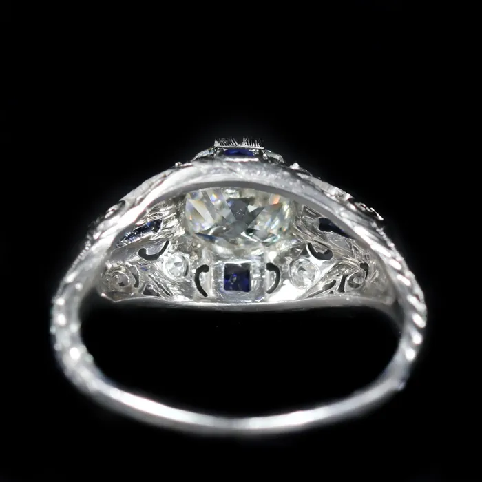 Rings Art Deco 114 Carat Old Mine Cut Diamond and Sapphire Engagement Ring Jack Weir and Sons Inc