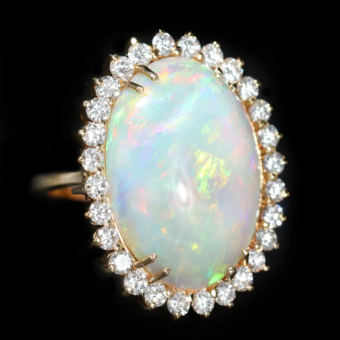 Rings BB Diamonds 18K Yellow Gold 1363 Carat Opal and Diamond Ring