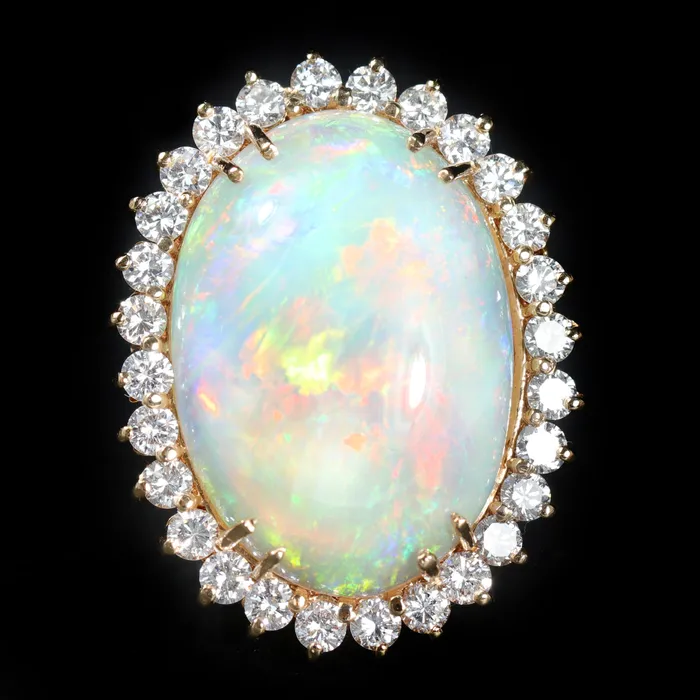Rings BB Diamonds 18K Yellow Gold 1363 Carat Opal and Diamond Ring