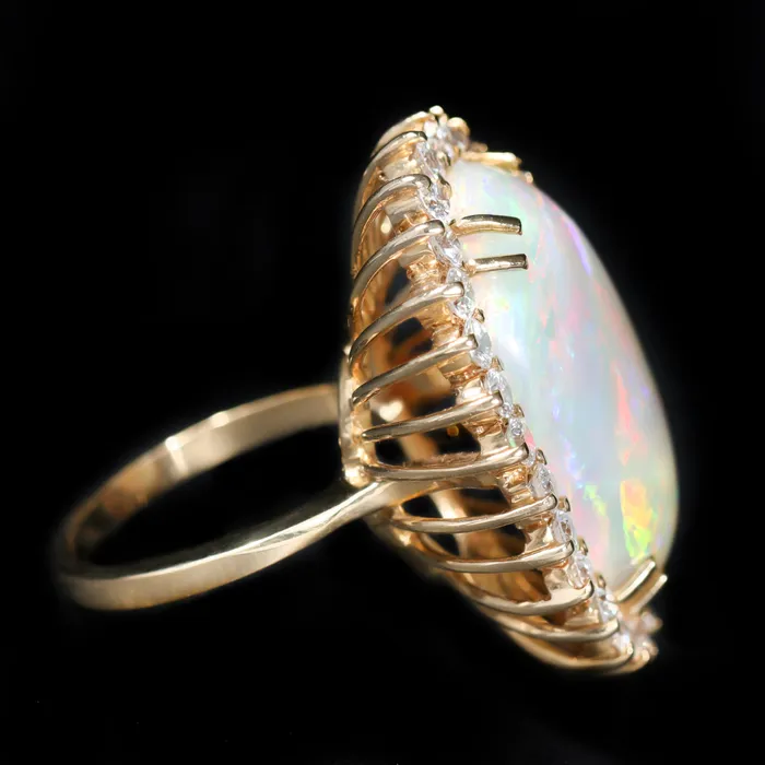 Rings BB Diamonds 18K Yellow Gold 1363 Carat Opal and Diamond Ring