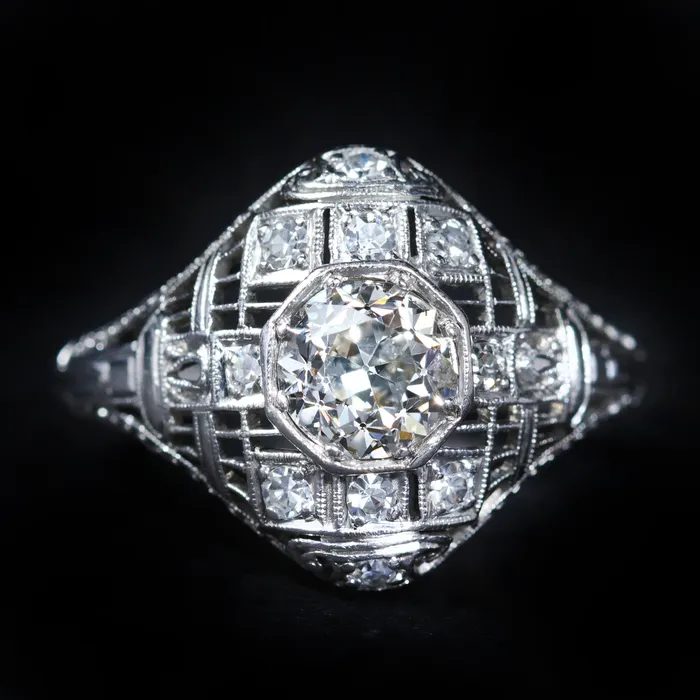 Rings Bernard NachtUnder the Crown Art Deco Platinum 085 Carat Old European Cut Diamond Ring