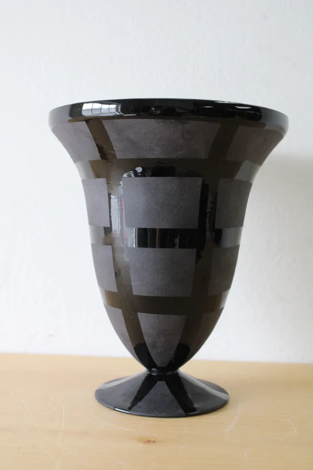 Rings Black Glazed Striped Glass Vase Jubilee Thrift